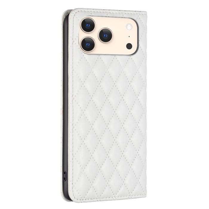 Bild 3, BINFEN BINFEN iPhone 17 Pro Fodral Flip Diamond Läder Vit