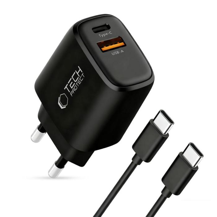 Bild 3, Tech-Protect Tech-Protect 45W Väggladdare Inkl. USB-C - USB-C Kabel Svart