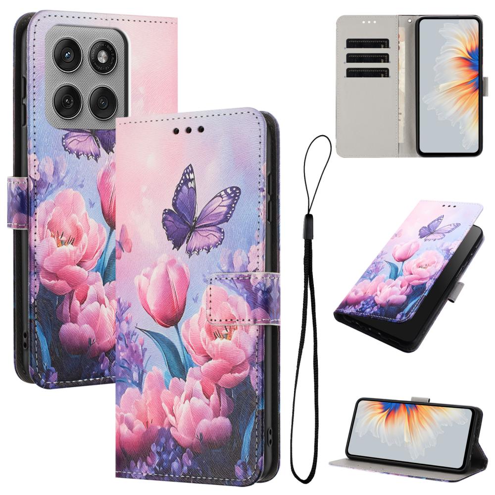  Motorola Edge 60 Pro Fodral Med Tryck Rosa Blommor