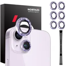 NORTHJO NORTHJO iPhone 15/15 Plus/14/14 Plus Linsskydd 3-PACK Glitter Lila
