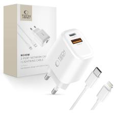 Tech-Protect Tech-Protect 45W V&auml;ggladdare Inkl. Lightning - USB-C Kabel Vit
