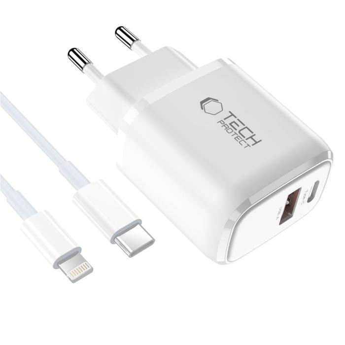 Bild 2, Tech-Protect Tech-Protect 45W Väggladdare Inkl. Lightning - USB-C Kabel Vit