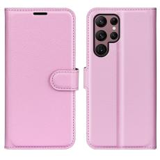  Samsung Galaxy S23 Ultra Fodral Litchi L&auml;der Ljus Rosa