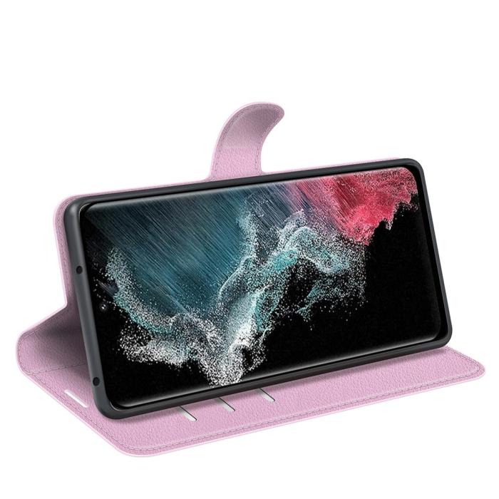 Bild 3,  Samsung Galaxy S23 Ultra Fodral Litchi Läder Ljus Rosa