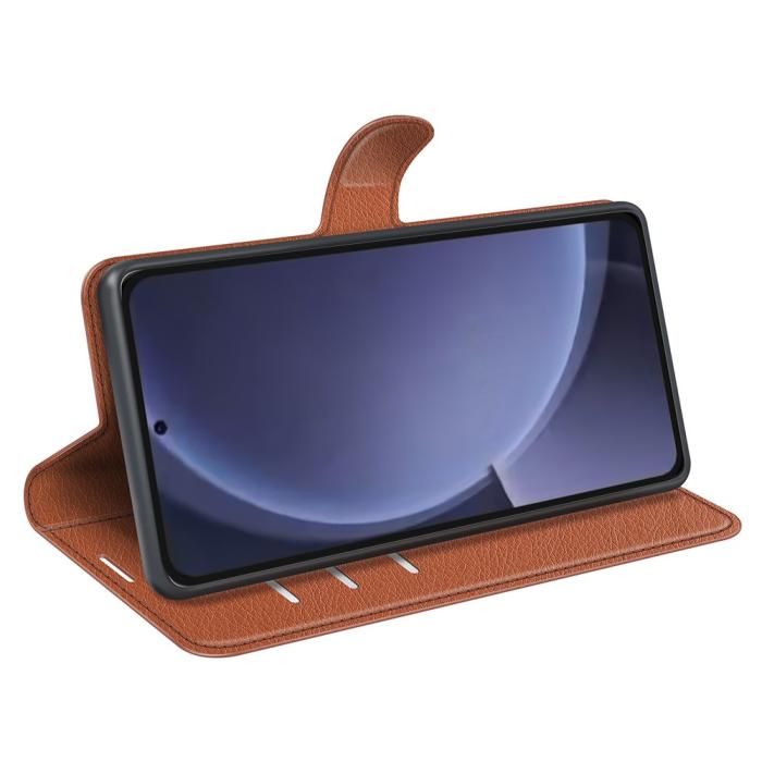 Bild 3,  Samsung Galaxy S25 Plus Fodral Litchi Läder Brun
