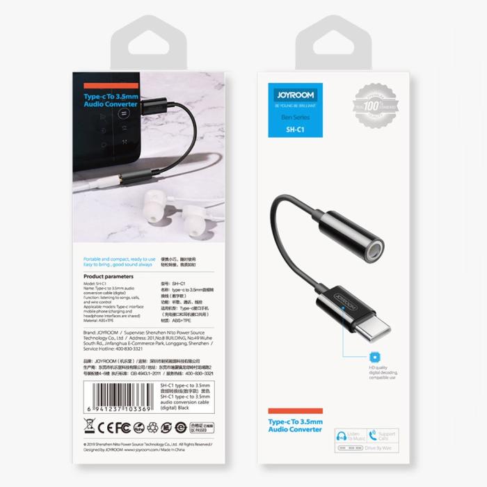 Bild 4, JOYROOM Joyroom USB-C till 3.5 mm AUX Adapter, DAC - Svart
