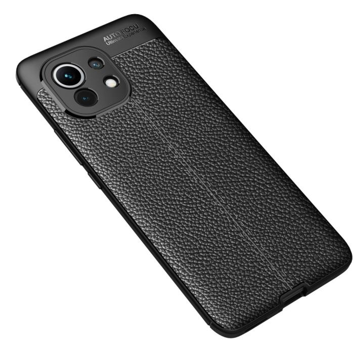 Bild 2,  Xiaomi Mi 11 - Litchi Textur Skal - Svart