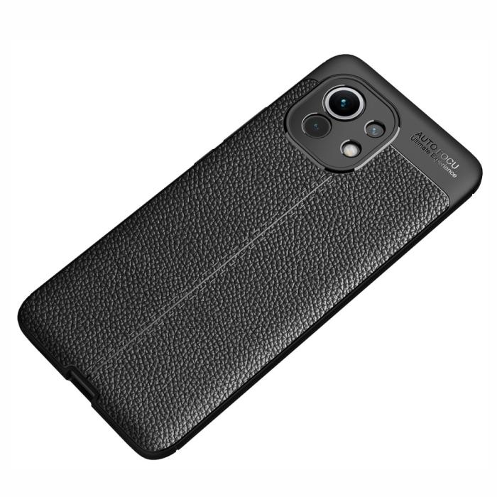 Bild 3,  Xiaomi Mi 11 - Litchi Textur Skal - Svart
