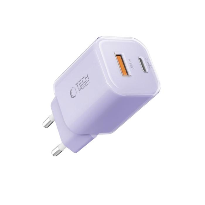 Bild 2, Tech-Protect Tech-Protect 33W Väggladdare PD QC3.0 USB-C / USB-A Baby Purple