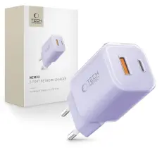 Tech-Protect Tech-Protect 33W V&auml;ggladdare PD QC3.0 USB-C / USB-A Baby Purple