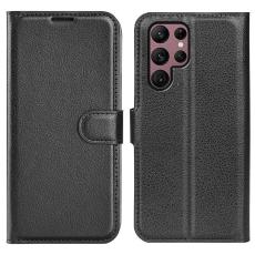  Samsung Galaxy S23 Ultra Fodral Litchi L&auml;der Svart