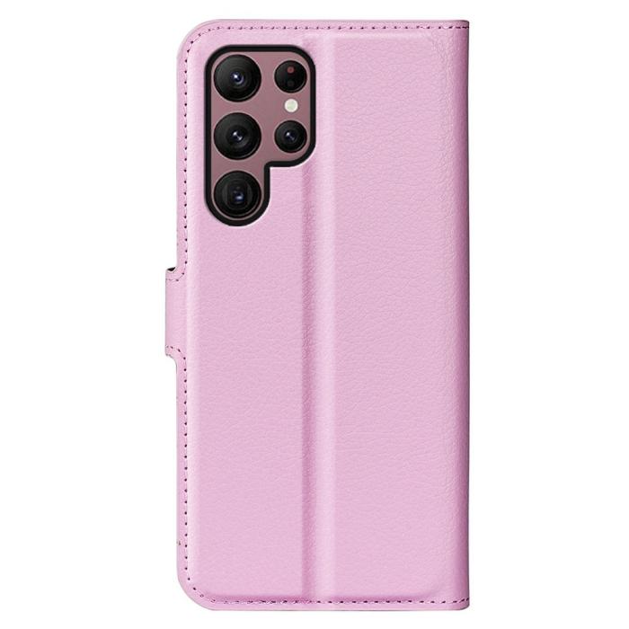 Bild 6,  Samsung Galaxy S23 Ultra Fodral Litchi Läder Ljus Rosa