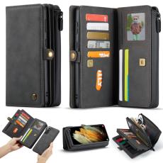 CASEME Samsung Galaxy S21 - CASEME 2-i-1 Multifunktionellt L&auml;der Fodral - Svart