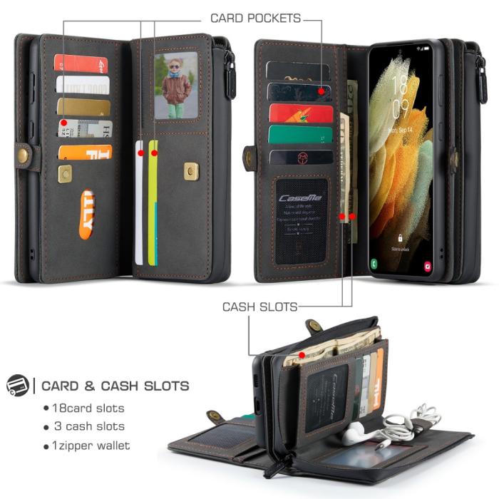 Bild 2, CASEME Samsung Galaxy S21 - CASEME 2-i-1 Multifunktionellt Läder Fodral - Svart