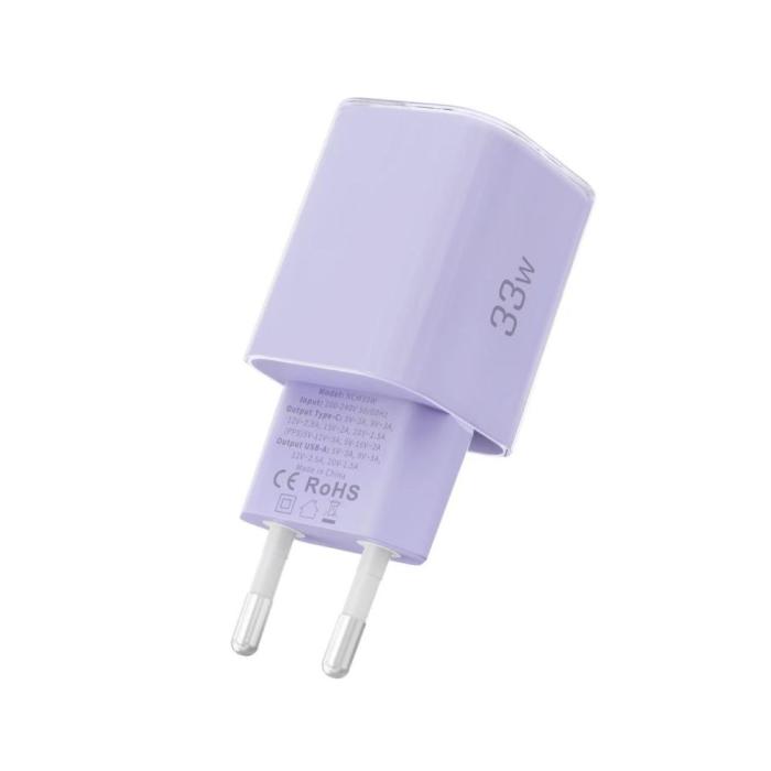 Bild 4, Tech-Protect Tech-Protect 33W Väggladdare PD QC3.0 USB-C / USB-A Baby Purple