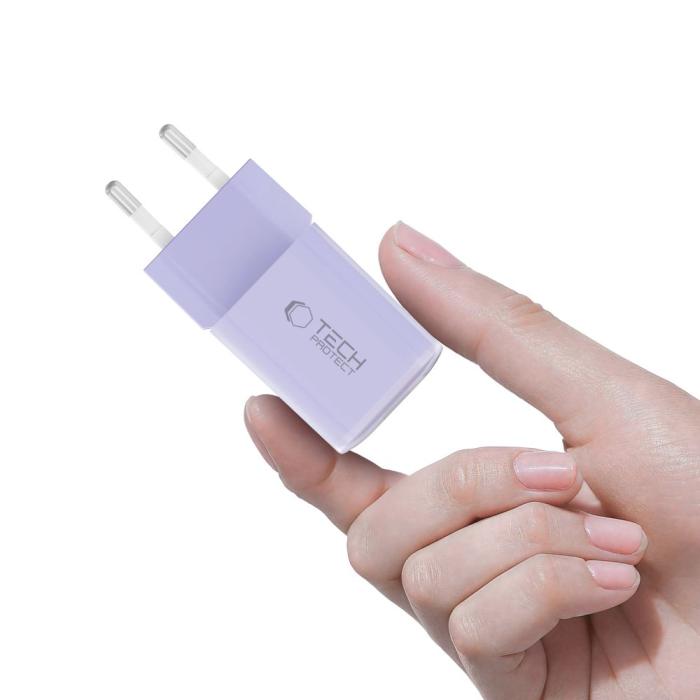 Bild 5, Tech-Protect Tech-Protect 33W Väggladdare PD QC3.0 USB-C / USB-A Baby Purple