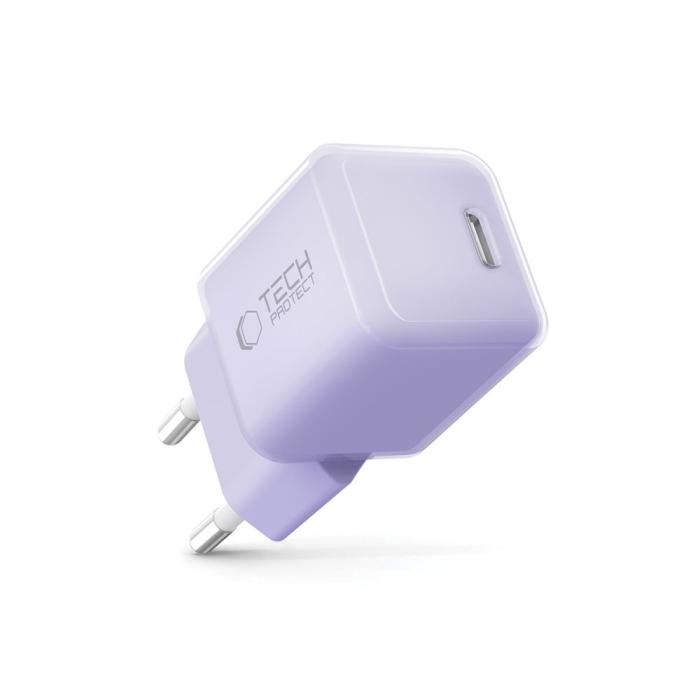 Bild 2, Tech-Protect Tech-Protect 25W PD USB-C Väggladdare Baby Purple