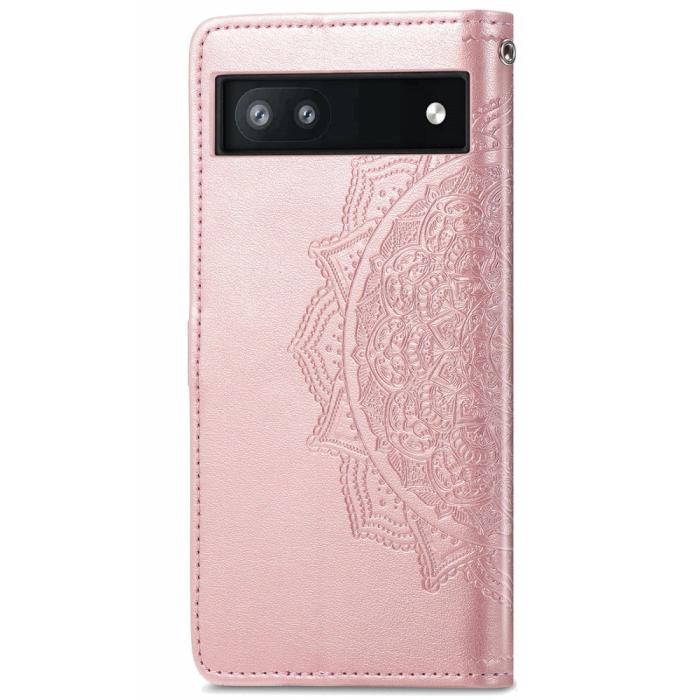 Bild 3,  Google Pixel 6A Fodral Mandala Läder Roséguld