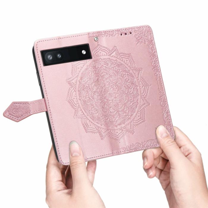 Bild 6,  Google Pixel 6A Fodral Mandala Läder Roséguld
