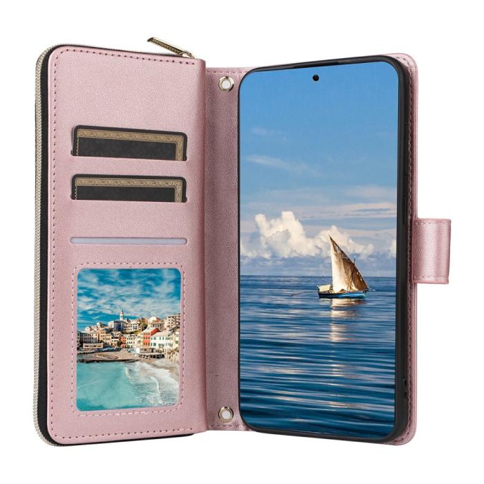 Bild 2,  Samsung Galaxy S25 Fodral Rhombus Läder Roséguld