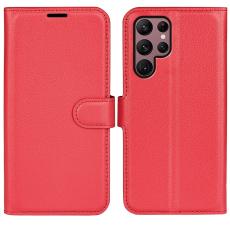  Samsung Galaxy S23 Ultra Fodral Litchi L&auml;der R&ouml;d