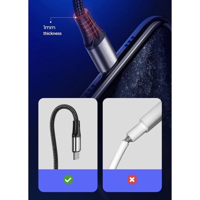 Bild 3, JOYROOM Joyroom 1m 3A USB-C Snabbladdning Nylon Kabel - Svart