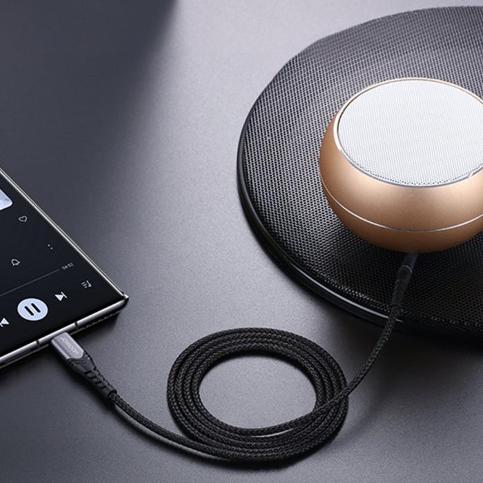 Bild 3, JOYROOM Joyroom 1m USB-C - 3.5 mm AUX Ljudkabel Nylon - Svart