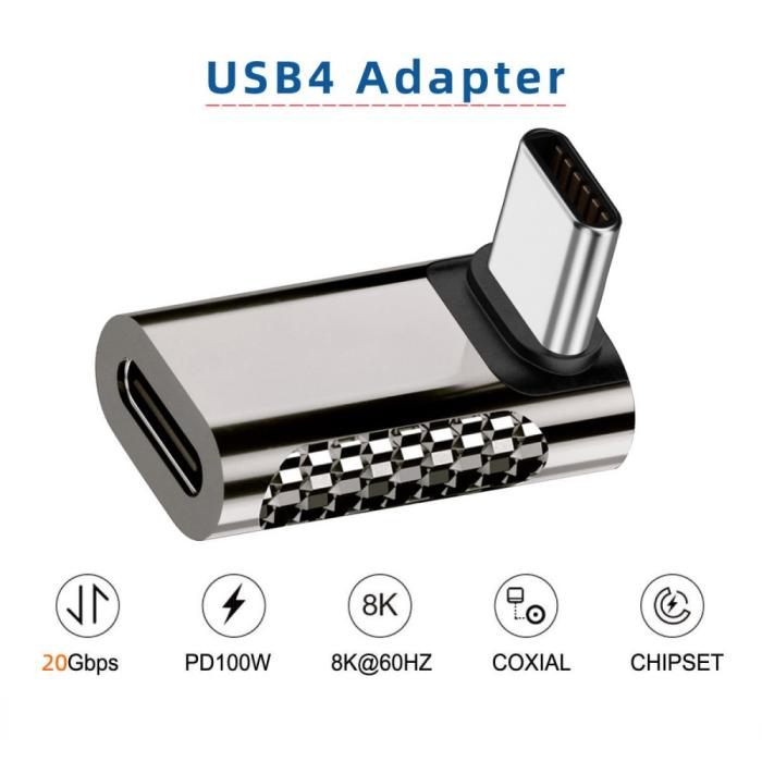 Bild 6,  100W USB-C Hane - USB-C Hona Adapter Elbow USB 4.0 Silver