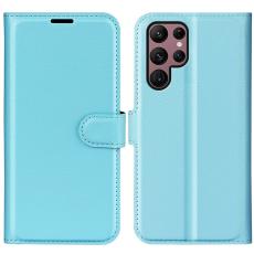  Samsung Galaxy S23 Ultra Fodral Litchi L&auml;der Bl&aring;