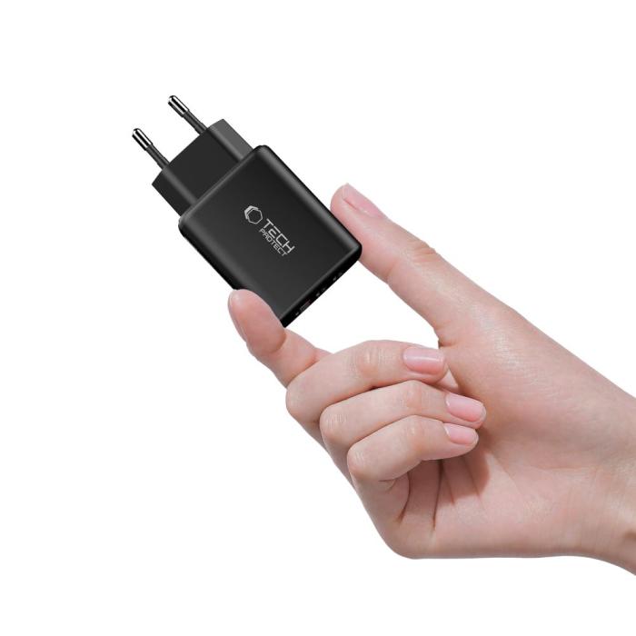 Bild 5, Tech-Protect Tech-Protect 65W Väggladdare PD QC3.0 USB-C / USB-A Svart