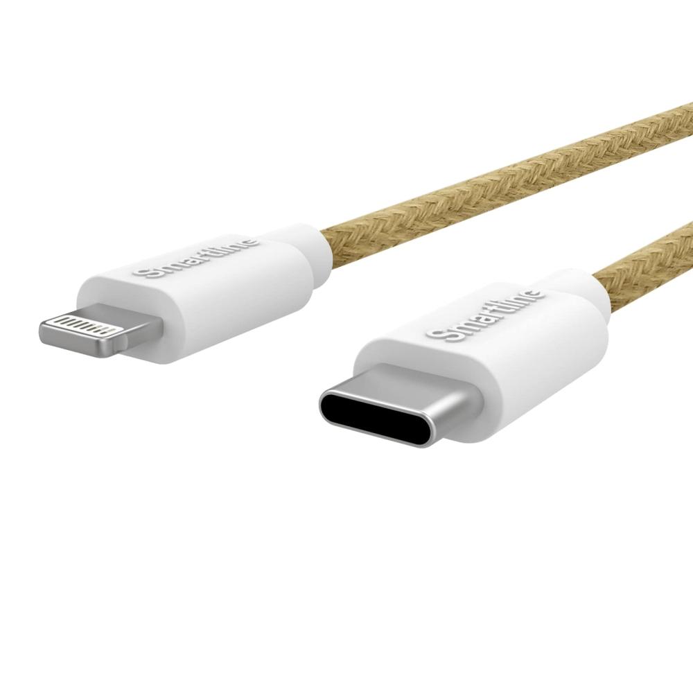 Smartline Smartline 2m USB-C - Lightning MFi Fuzzy Laddningskabel Sand