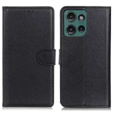  Motorola Edge 50 Fodral Litchi L&auml;der Svart