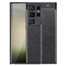  Samsung Galaxy S24 Ultra Skal Litchi Textur Svart