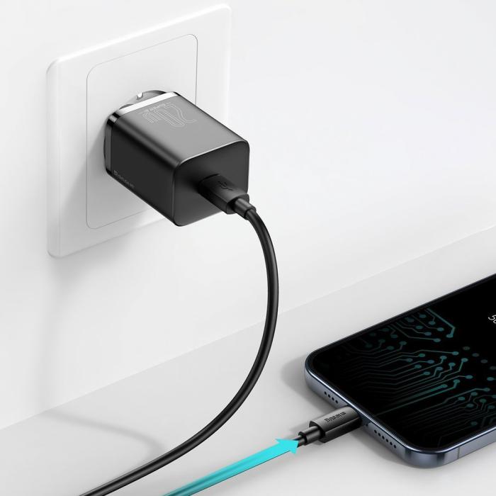 Bild 2, BASEUS Baseus Super Si 20W PD Snabbladdare Inkl. Kabel - Svart