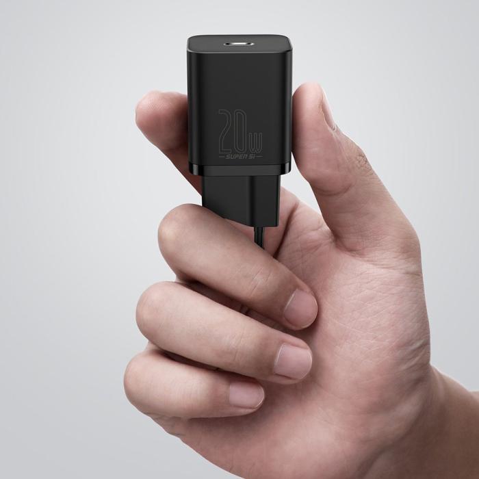 Bild 5, BASEUS Baseus Super Si 20W PD Snabbladdare Inkl. Kabel - Svart