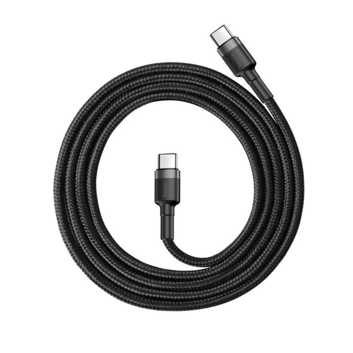 Bild 2, BASEUS Baseus Cafule 1m 60W PD QC USB-C - USB-C Nylon Kabel - Svart/Grå
