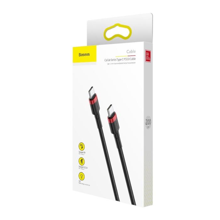 Bild 5, BASEUS Baseus Cafule 2m 60W PD QC USB-C - USB-C Nylon Kabel - Svart/Röd