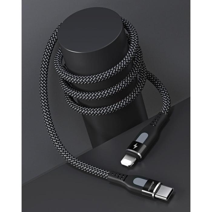 Bild 3, Proda Proda 20W 1m PD QC USB-C - Lightning Nylon Kabel - Svart