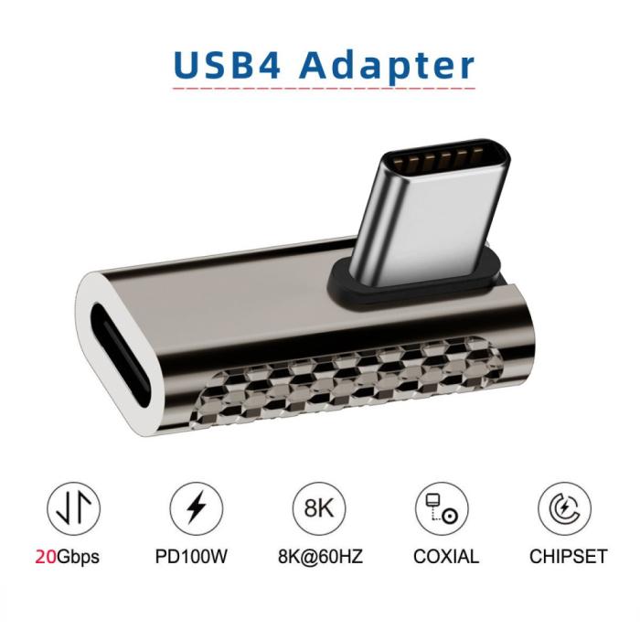 Bild 6,  100W USB-C Hane - USB-C Hona Adapter Elbow USB 4.0 Silver