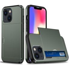  iPhone 14 Skal Hybrid Med Kortfack M&ouml;rk Gr&ouml;n