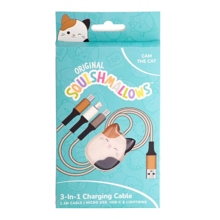 Bild 6, Squishmallows Squishmallows Laddningskabel 1,2m 3in1 USB-C/Micro/Lightning Cam