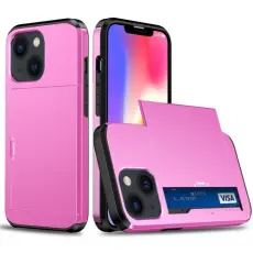  iPhone 14 Skal Hybrid Med Kortfack Rosa