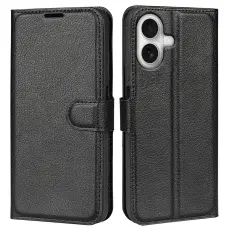  iPhone 17 Fodral Litchi L&auml;der Svart