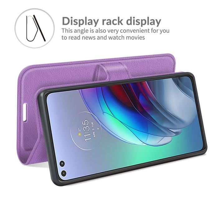Bild 4,  Motorola Moto G100 - Litchi Läder Fodral - Lila