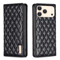 BINFEN BINFEN iPhone 17 Pro Fodral Flip Diamond L&auml;der Svart