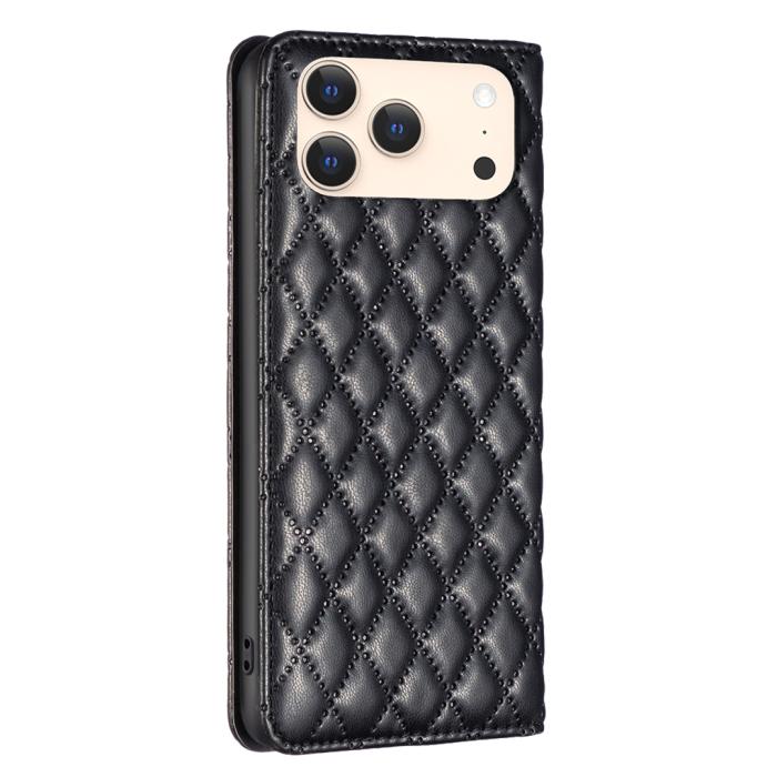 Bild 3, BINFEN BINFEN iPhone 17 Pro Fodral Flip Diamond Läder Svart