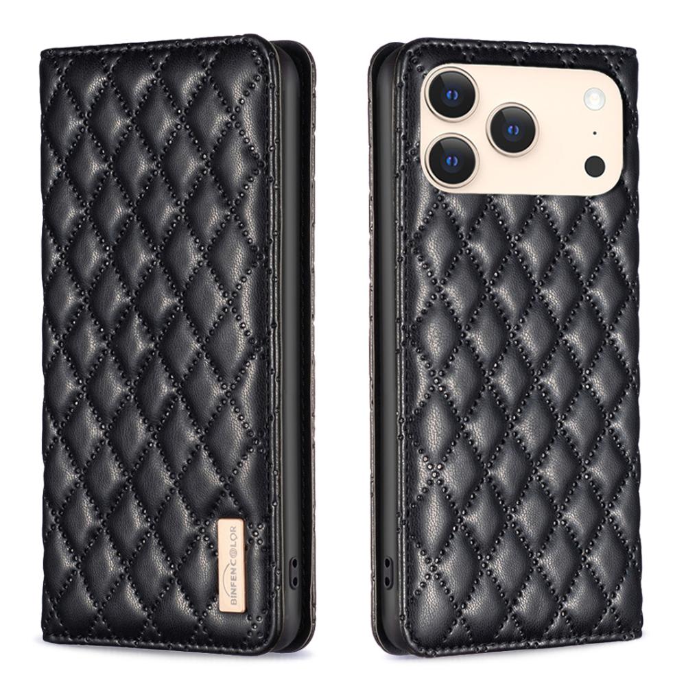 BINFEN BINFEN iPhone 17 Pro Fodral Flip Diamond Läder Svart