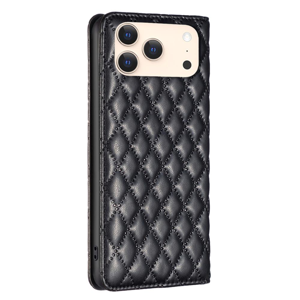 BINFEN BINFEN iPhone 17 Pro Fodral Flip Diamond Läder Svart