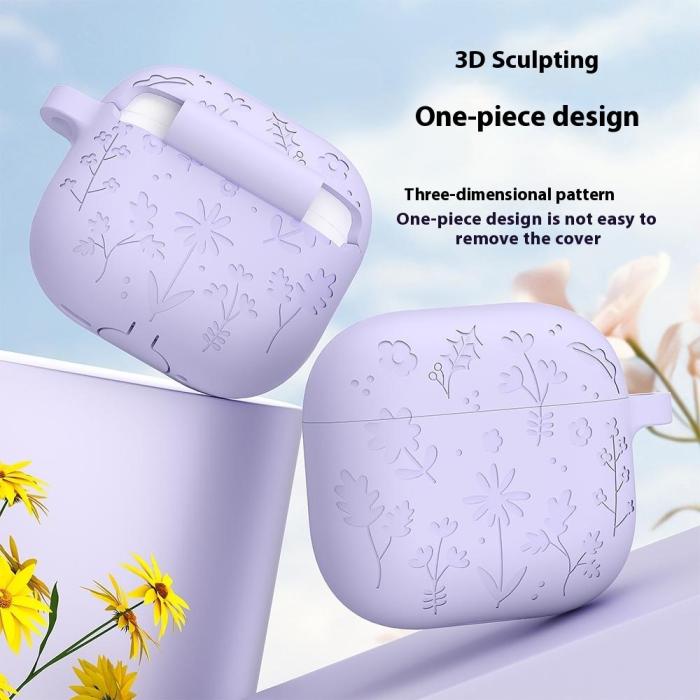 Bild 3,  AirPods 4 Skal Med Motiv Blommor Silikon Grön