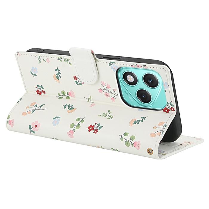 Bild 3,  Honor 400 Lite Fodral Rhombus Läder Blommor Vit
